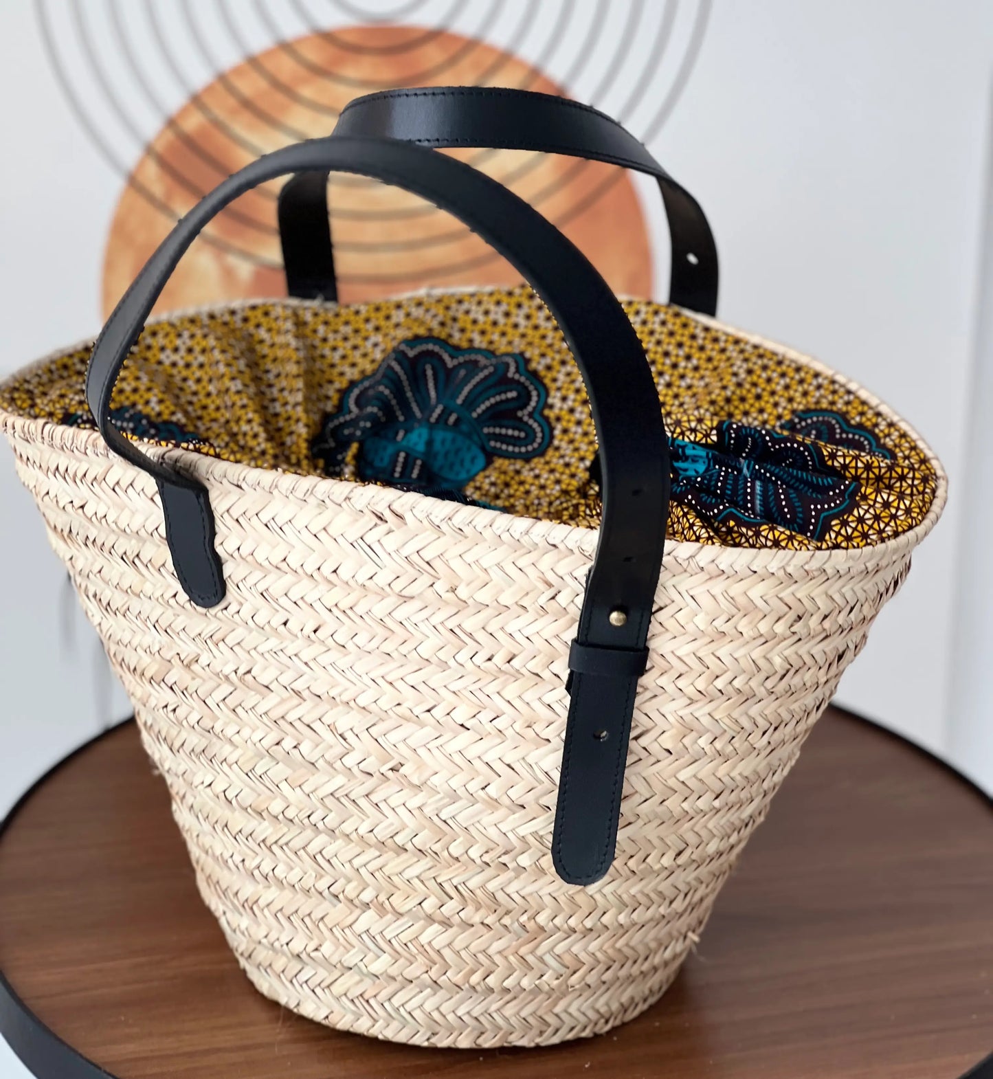 Handwoven Basket Plain with African Fabric