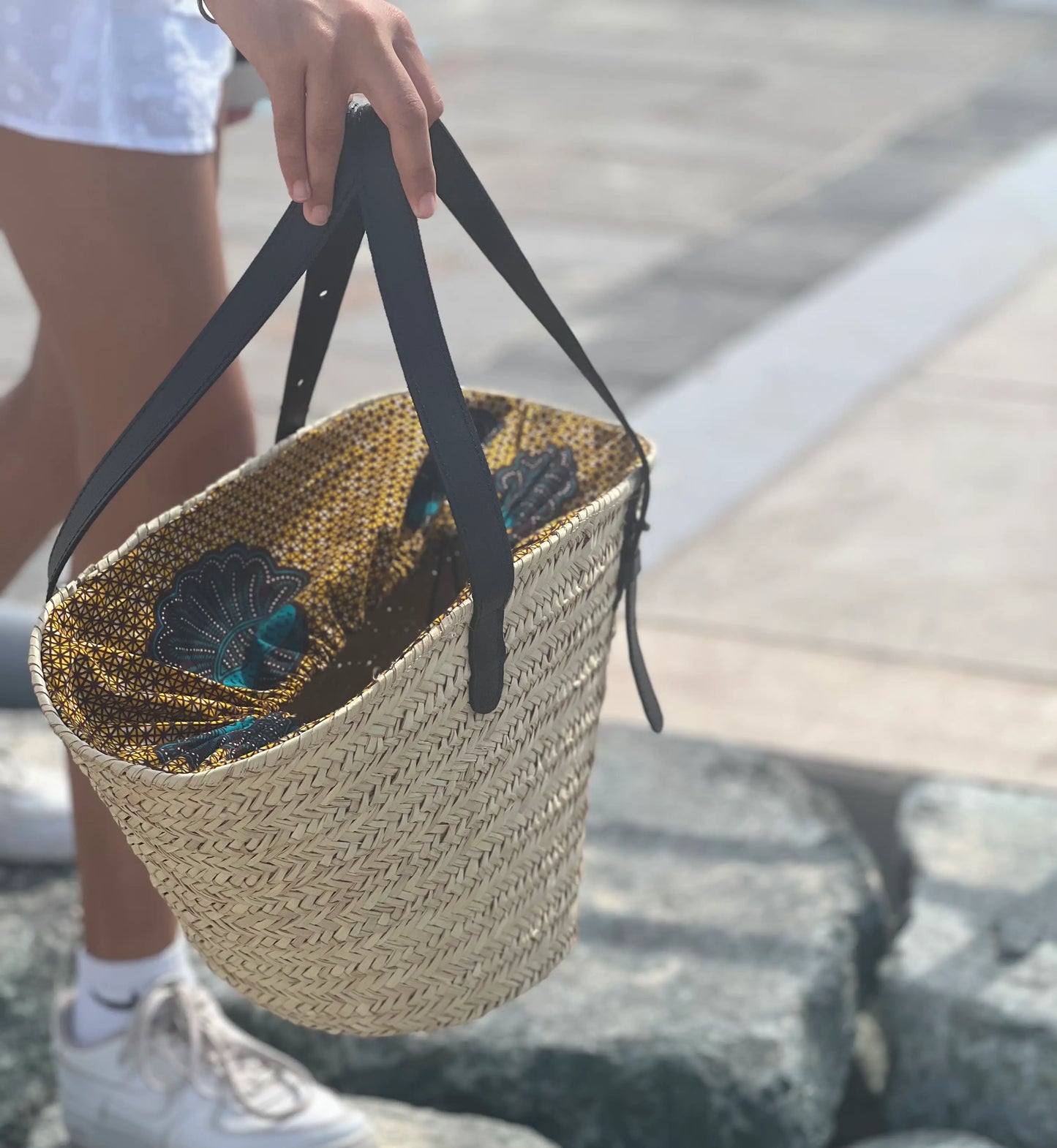 Handwoven Basket Plain with African Fabric