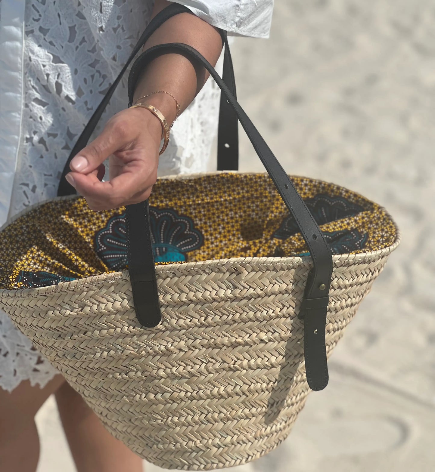 Handwoven Basket Plain with African Fabric