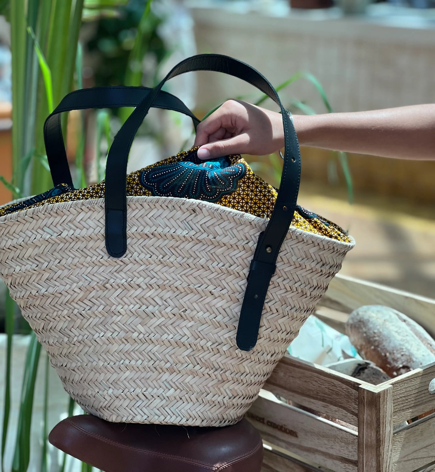 Handwoven Basket Plain with African Fabric