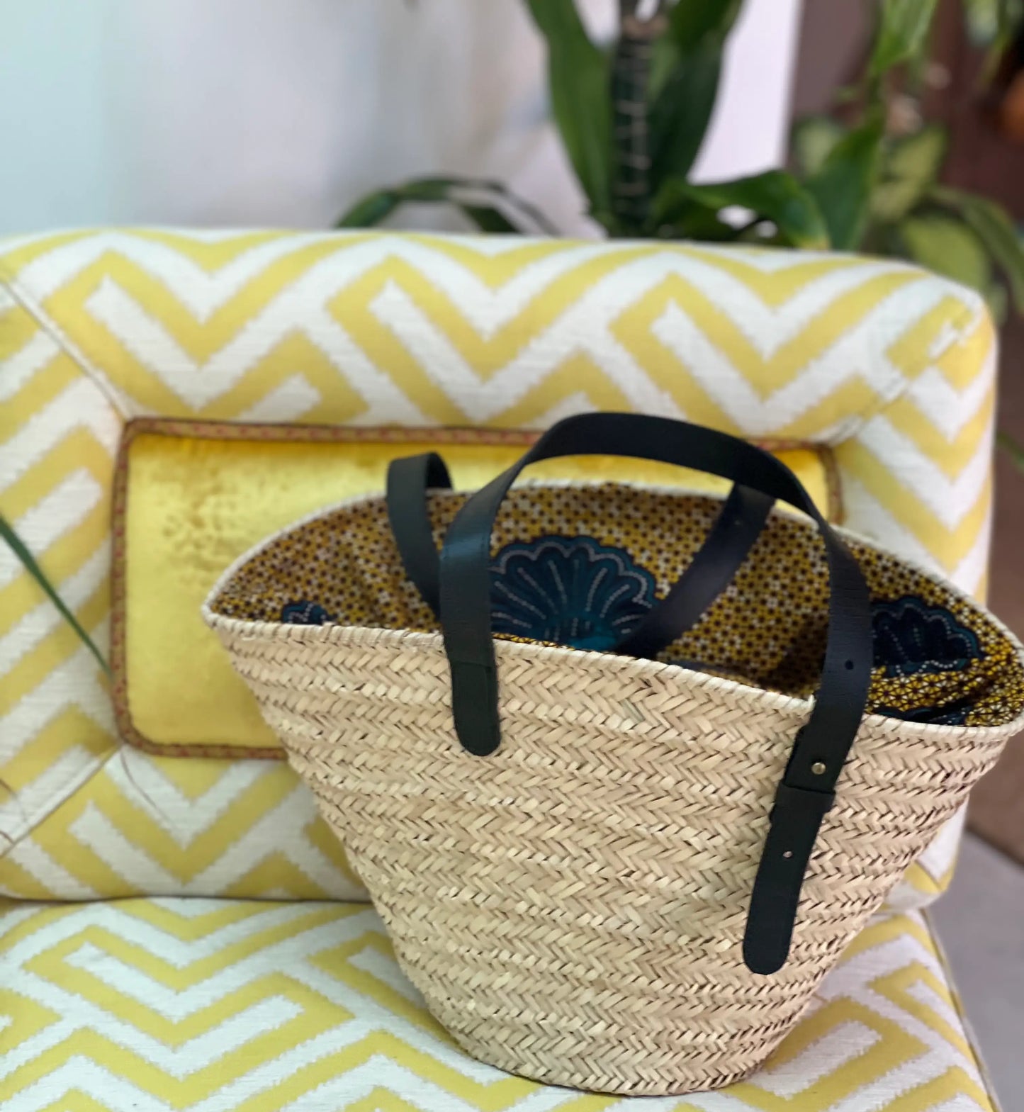 Handwoven Basket Plain with African Fabric