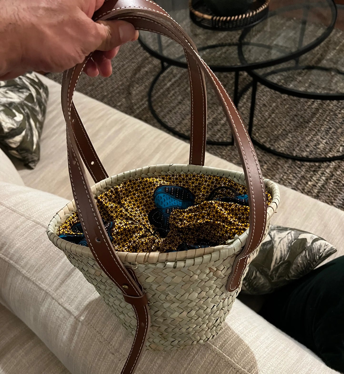 Handwoven Basket Plain with African Fabric