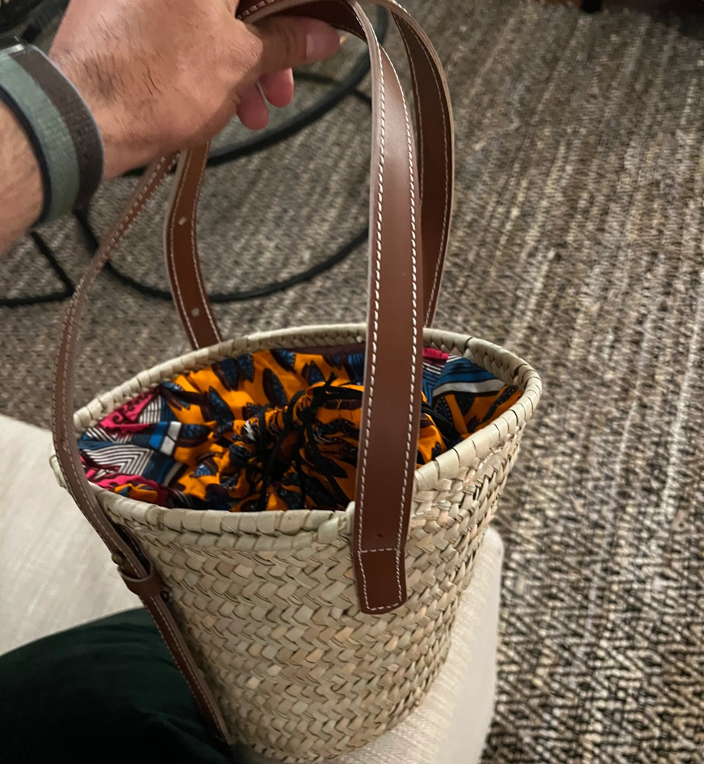 Handwoven Basket Plain with African Fabric