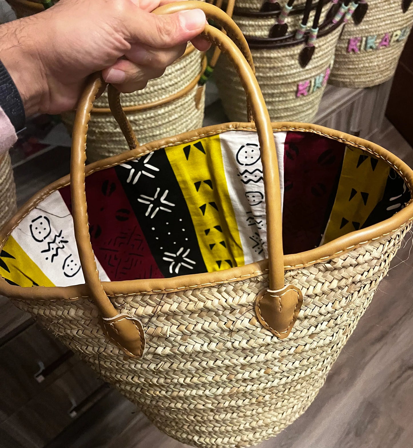 Handwoven Basket Plain with African Fabric