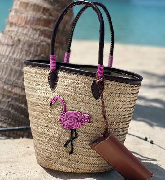 Handwoven Basket Flamingo