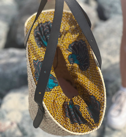 Handwoven Basket Plain with  African Fabric